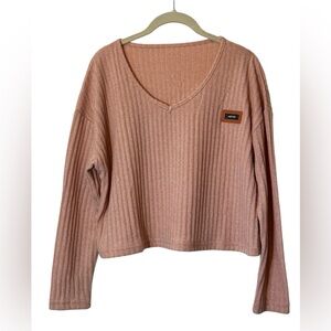 BESR Arctic Cropped Top Women's Size L Pink Ribbed Knit V-Neck Boxy Y2K